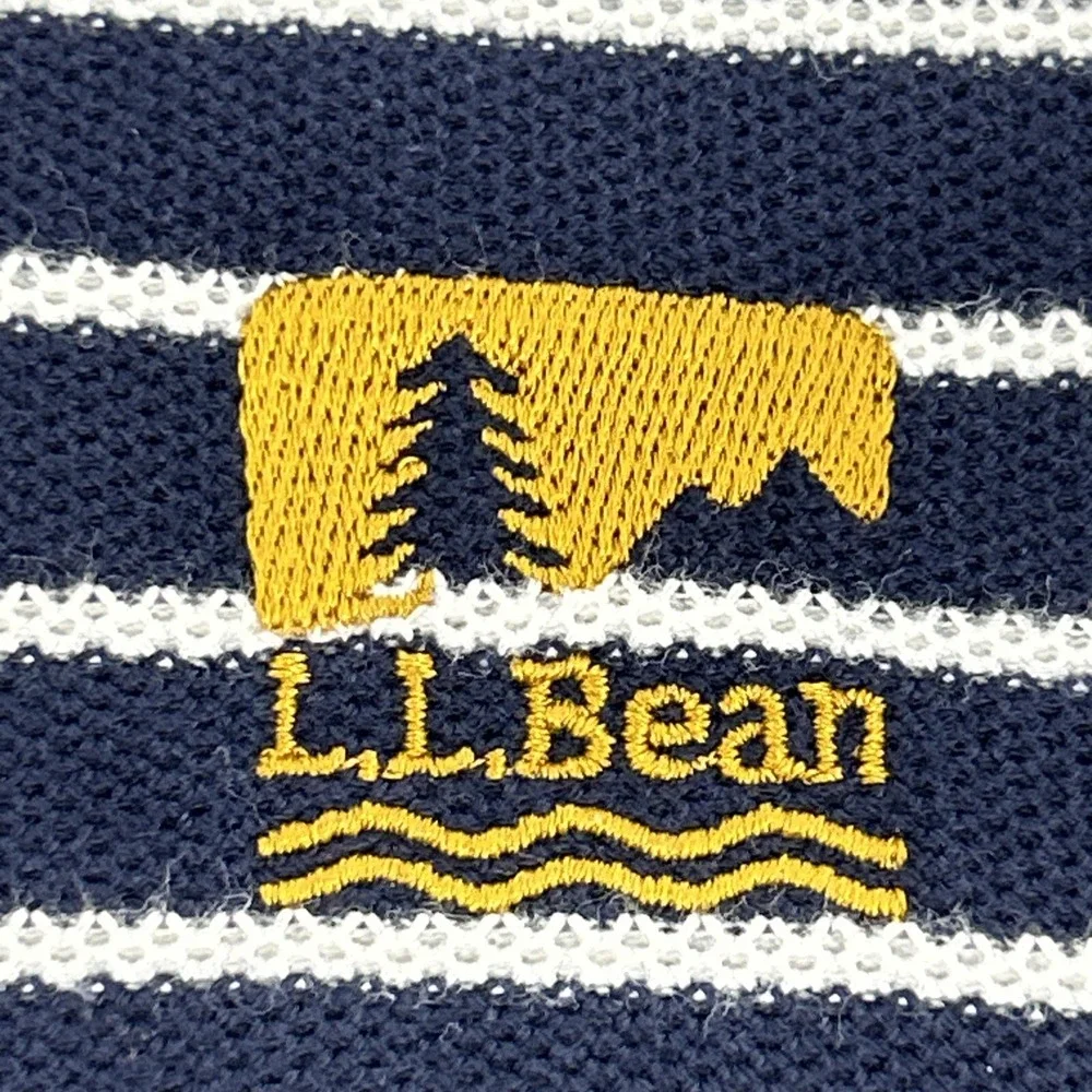 L.L. Bean Shirt Mens XL Tall Blue White Stripes Premium Double‎ L Banded Polo